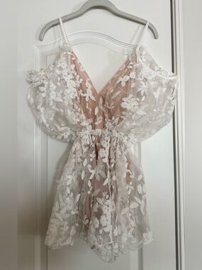 White Floral Lace Overlay Slip romper